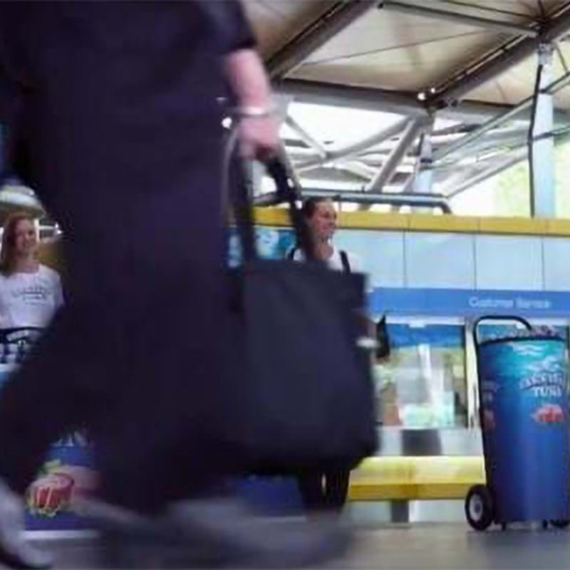 Sampling trolley in train station