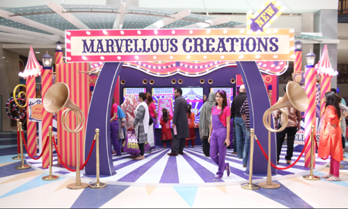 Marvellous Creations circus-themed entrance archway at a shopping centre activation